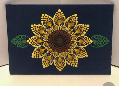 Sunflower Mandala Dot Art, Fall Mandala Art, Sunflower Dot Mandala, Sunflower Dot Art, Mandela Rock Painting, Dot Painting Ideas, Dotted Mandala, Sequin Art, Dot Mandala Art