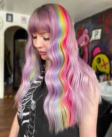 Beauty Launchpad on Instagram: “🌈 @jesdoeshair_ created this rainbow 🌈 panel with all @osmouk_official Colour Psycho range” Colored Locks, Unicorn Hair Color, Vivid Hair, Rave Hair, Vivid Hair Color, Dyed Hair Inspiration, Luscious Hair, Hair Color Pastel, Fantasy Hair