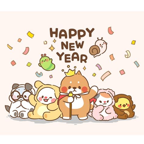 New Years Drawing Ideas, New Year Doodle, Tonton Friends, New Year Anime, New Year's Drawings, Happy 2023, Pet Anime, Happy New Year Friends, New Year Cartoon