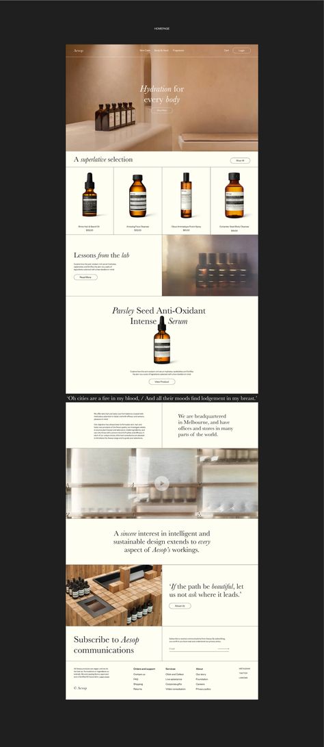 Aesop Website Design, Aesop Web Design, Skincare Web Design, Skin Care Website Design, Skincare Website Design, Skincare Websites, Aesop Skincare, Skincare Website, Cosmetic Web