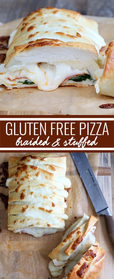 The perfect gluten free pizza crust, stuffed full of spinach, pepperoni and, of course, plenty of cheese. This pizza dough handles so beautifully and tastes so authentic, you won't believe it's gluten free! http://glutenfreeonashoestring.com/braided-stuffed-gluten-free-pizza/ Gluten Free Pizza Dough, Gluten Free Pizza Crust, Gluten Free Pizza, Gluten Free Eating, Gluten Free Dinner, Foods With Gluten, Gluten Free Cooking, Gluten Free Diet, Gluten Free Bread