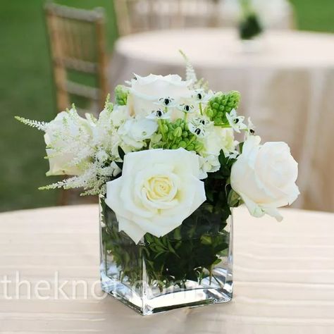 White Rose Centerpieces, Mitzvah Centerpieces, Green Centerpieces, White Centerpiece, Wedding Centrepieces, Rose Centerpieces, Anniversary Flowers, Table Arrangement, 50th Wedding Anniversary