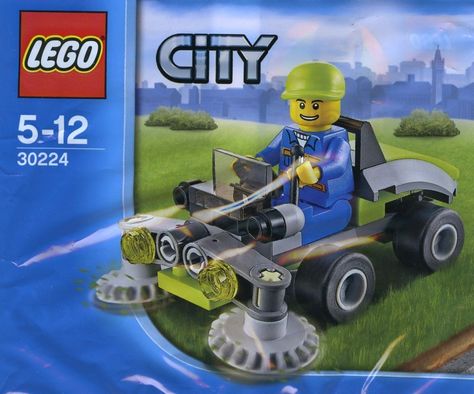 LEGO City 30224: Ride-On Lawn Mower. Released 2013 Lego Store, Riding Lawn Mowers, Pet Logo Design, Kids Gift Guide, City Car, Lego Duplo, Lego City, Fashion Toys, Poly Bags