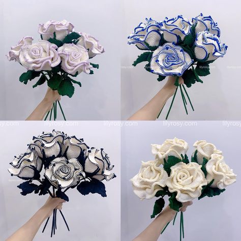 Morning guys,l wanna show you what l have finished recently, a custom order from my dear client, a bunch of different color roses, which color do you prefer? All the flowers use the same patterns-chanel rose pattern which you can find in my shop, link in bio Change the yarn color of last row, you can get different vibes roses❤️❤️，just try it❤️❤️ #preservedflowers #crochetbouquetflower #giftforher #weddingflowers #weddingbouquet #handmadegifts #customgifts #tuilp #sunflower #rose #homedecor #c... Chanel Rose Crochet, Different Color Roses, Chanel Rose, Different Vibes, Color Roses, Crochet Tutorial Pattern, Crochet Things, Flower Diy, Flower Diy Crafts