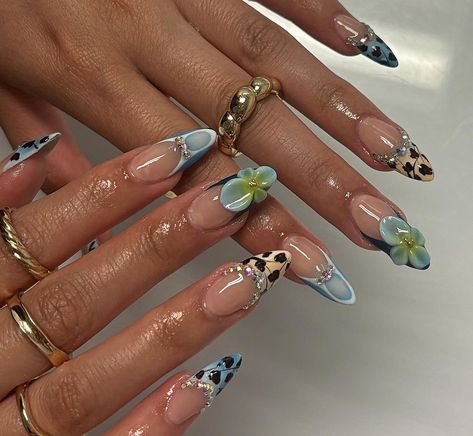 Press On Nails Blue, Long Almond, 3d Flower Nails, Flower Nail Designs, Nails Only, Flower Nail, Brown Nails, Minimalist Nails, Luxury Nails