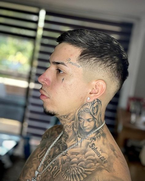 Owl Side Neck Tattoo, Chicano Neck Tattoos, Neck And Throat Tattoos Men, Neck Tats, Front Neck Tattoo, Side Neck Tattoo, Throat Tattoo, God Tattoos, Neck Tattoo For Guys