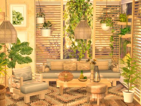 Flubs79's Plant Lover - Living Room - CC needed Plant Mom Outfit, Tiny Eco House, Sims4 House, Forest Room, Furniture Cc, Nature Room, Cc Furniture, Forest Mural, Greek Restaurants