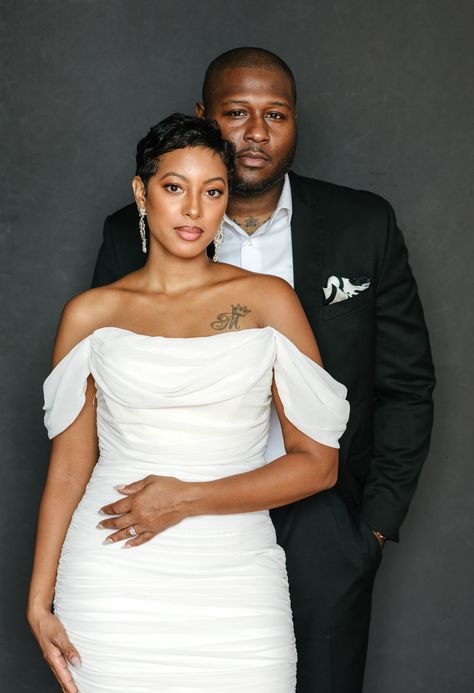 Here is a timeless wedding portrait of this stunning bride and groom in New York. Editorial wedding photography is one of my favorites. #weddingeditorial #weddingportrait #brideandgroom #weddingphotos Female Engagement Photos, Black Couples Photoshoot Classy, Engagement Studio Photo, Elopment Ideas, Formal Couple, New York Editorial, Ring Pic, Studio Wedding Photography, Background Love