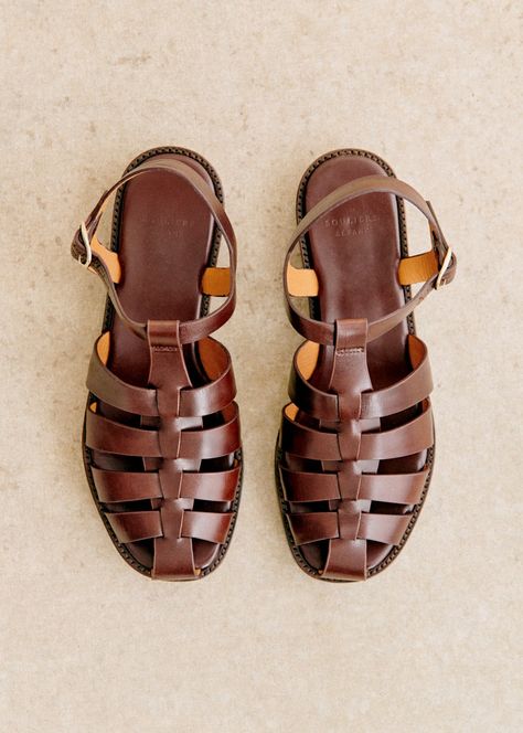 Constance Low Sandals - Brown - Bovine leather - Sézane Low Sandals, Branded Outfits, Denim Sweatshirt, African Clothing For Men, Fisherman Sandals, Sandals Brown, Leather Dresses, Brown Sandals, Bag Dress