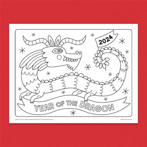 Lunar New Year Coloring Page 2024 Lunar New Year Coloring Page, New Year Coloring Pages, Dragon Coloring, We Are Teachers, Dragon Coloring Page, Special Symbols, Lunar Calendar, Year Of The Snake, Year Of The Dragon