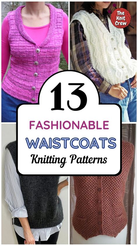 Explore a wide range of knitted waistcoat patterns, including traditional and modern styles. Find the perfect pattern for your next project. Knit Waistcoat, Knit Vest Pattern Free, Knitted Waistcoat, Waistcoat Pattern, Vest Pattern Free, Mens Vest Fashion, Waistcoat Woman, Knitting Patterns Free Sweater, Knit Vest Pattern