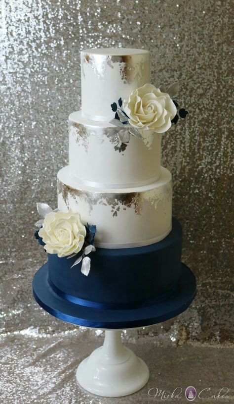 Navy Silver Wedding Decorations, Navy Blue And Silver Wedding Cake, Navy Blue And White Wedding Cake, Navy Blue And White Cake, Navy Blue And Silver Cake, Blue Silver Wedding Cake, Wedding Cake Navy Gold, Blue And Silver Wedding Cake, Blue And Silver Cake