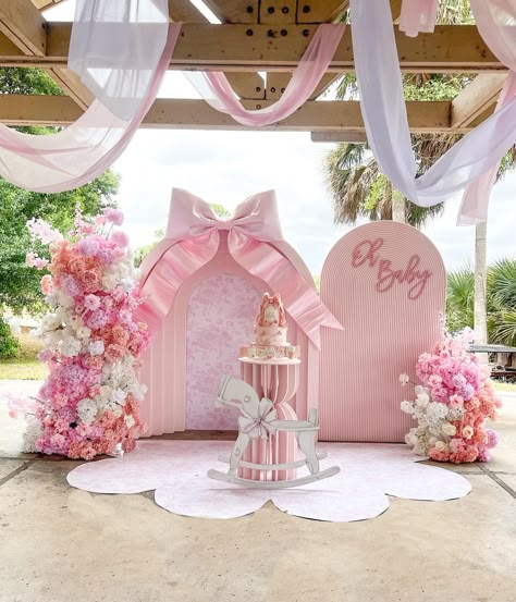 Dreamiest baby shower 🎀🌸💕 #loveshackfancycookies #loveshackfancy #loveshackfancytheme #loveshackfancythemedparty #loveshackfancybabyshower #loveshackfancyparty #loveshackfancybackdrop #loveshackfancybow #bowtheme #bow #floralbabyshower #bowbackdrop #largebow #pinkbow #pinkbowtheme Love Shack Fancy Baby Shower Theme, Coquette Baby Shower Theme, Pink Bow Baby Shower Theme, Bow Backdrop, Girly Baby Shower Themes, 15th Birthday Decorations, Ballerina Party Decorations, Fancy Baby Shower, Coquette Party