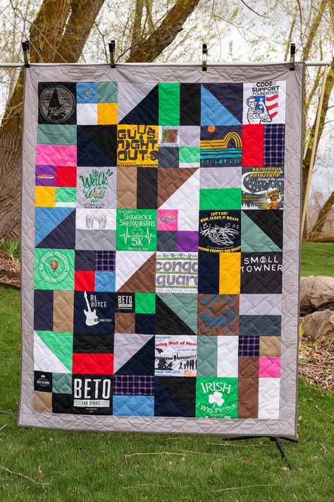 T-shirt Quilt Custom Handmade T-shirt Quilt T-shirt Blanket | Etsy Modern T Shirt Quilt, Tee Shirt Quilt Patterns, Modern Memory Quilt, T Shirt Blanket, T Shirt Quilts, T Shirt Quilt, Tshirt Quilts Ideas Layout, Memory Quilts From Clothes Men, Tshirt Quilt Diy