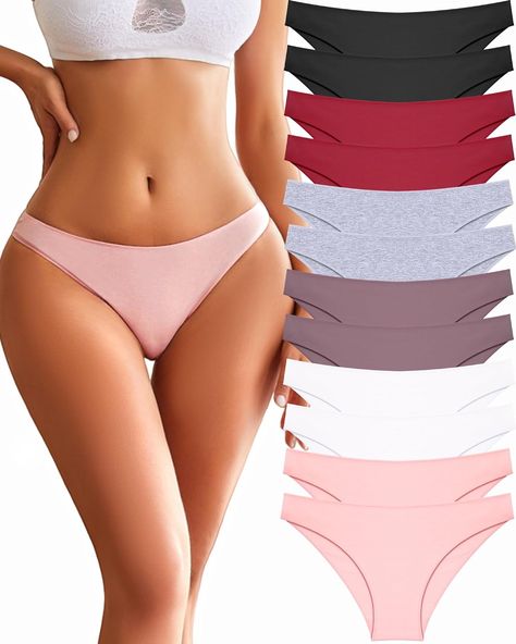 FINETOO 12 Pack Cotton Underwear for Women Cute Low Rise Bikini Panties High Cut Breathable Sexy Hipster Womens Cheeky S-XL Lounge Lingerie, Clipboard, High Cut, Low Rise, For Women, Clothes For Women