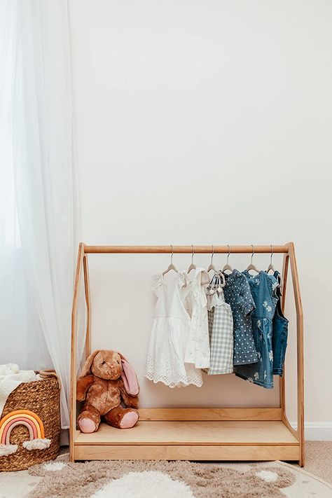 Storage Shelf Montessori Children wardrobe Dress Up Rack, Room Wardrobe, Kids Clothing Rack, Garment Rack, Wood Room, Garment Racks, Buy Wood, Storage Shelf, Clothing Rack