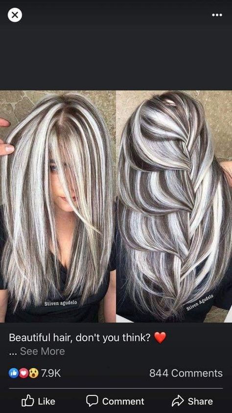 Silver Hair Highlights, Pink Blonde Hair, Blonde Hair Brown Eyes, Gorgeous Gray Hair, Bridesmaid Hair Long, Bridesmaid Hair Makeup, Dark Roots Blonde Hair, Silver Hair Color, Gray Hair Highlights