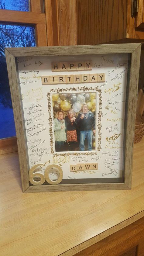 Shadow Box Ideas Birthday, Birthday Shadow Box Ideas, Signature Picture Frame, Shadow Box Ideas, Memory Frame, Birthday Photo Frame, 65th Birthday, Cricut Craft, Birthday Box