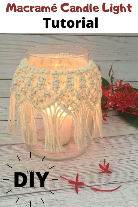 DIY Macrame Candle Holder Tutorial - Crafting on the Fly Macrame Candle, Macrame Candle Holder, Macrame Light, Simpul Makrame, Art Macramé, Pola Macrame, Easy Macrame, Macrame Knots Tutorial, Macrame Knots Pattern