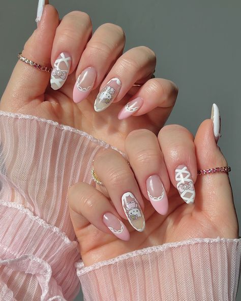 hello kitty nails >>>> 🎀🤍 Comment link & I’ll send you everything you need to recreate this Hello Kitty look. 🤭 With summer coming to an end these really gave me the serotonin boost I’ve been needing. 💕 #hellokitty #hellokittylover #hellokittynails #bownails #asmr #pinknails #nailtutorials #nailinspo Hello Kitty Inspired Nails, Custom Nails, Kitty Nails, Hello Kitty Nails, Nail Art Inspo, Inspired Nails, Nail Tutorials, Nails Inspo, Pink Nails