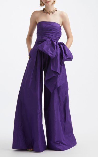 Jumpsuit Outfit Wedding, Bow Jumpsuit, Purple Formal Dress, Jumpsuit Outfit, Silk Taffeta, Purple Silk, The Purple, Wedding Guest Outfit, Moda Operandi