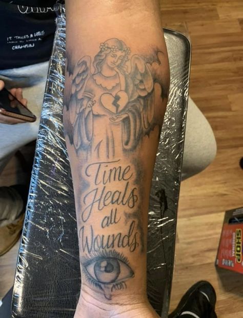 Time Heals All Wounds Tattoo, Time Heals Tattoo, Ronaldo Hairstyle, Serenity Prayer Tattoo, Prayer Tattoo, Cristiano Ronaldo Hairstyle, Neo Traditional Art, Karma Tattoo, Stencil Outline