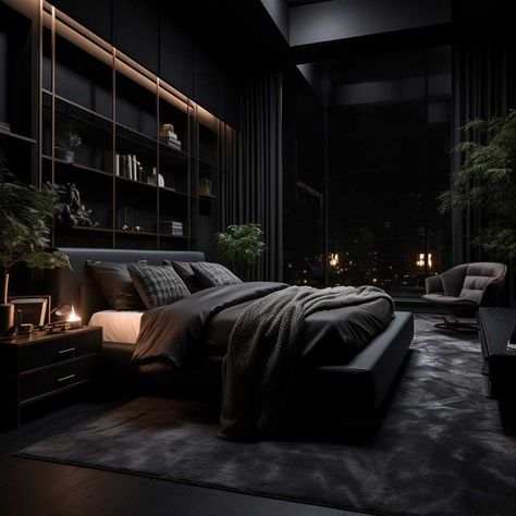 Dark Modern Bedroom, Dark Bedroom Aesthetic, Sofa Santai, Dark Modern, Dark Bedroom, Mens Bedroom, Black Bedroom, Bedroom Aesthetic, Aesthetic Bedroom