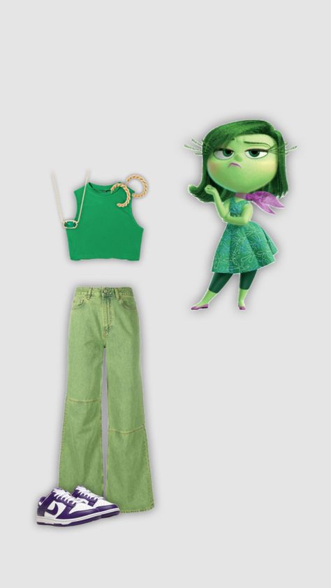 disgust inspired outfit Disgusted Inside Out, Inside Out Costume, Disney Inspired Outfits, Dress Up Day, Halloween Costumes For Teens, Cute Costumes, Themed Outfits, Costume Outfits, Disney Inspired