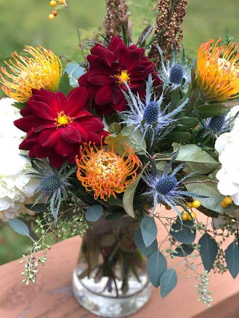 Anatomy Of A Fall, Flower Recipe, Burgundy Dahlia, To Post On Instagram, Fallen Tree, Sea Holly, White Hydrangeas, Fall Flower Arrangements, Colors Of Fall