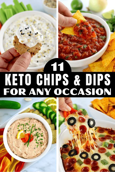 Enjoy these Keto friendly chips and dips that are every bit as tasty as the traditional versions.  They are easy to make, made with healthy ingredients and even your pickiest guests will absolutely love them! Keto Friendly Chips, Homemade French Onion Dip, Keto Chips, Easy Homemade Salsa, Smoked Salmon Dip, Low Carb Chips, Low Carb Crackers, Chips And Dip, Popular Appetizers