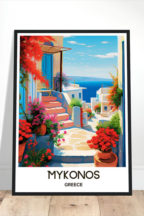 Capture the essence of Greek beauty and travel with our stunning Mykonos Travel Print. This art print is the perfect gift for travel lovers and those who appreciate the allure of Greece. Featuring a captivating scene of the picturesque island of Mykonos, this print is sure to add a touch of wanderlust to your home decor. With its vibrant colors and intricate details, our Mykonos Travel Print is a must-have piece that will transport you to the stunning shores of Greece every time you gaze at it. Mediterranean Artwork, Mykonos Travel, Greece Poster, Home Office Desk Decor, Wanderlust Decor, Wanderlust Art, Greek Beauty, Greece Art, Travel Collage