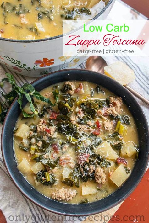 zuppa toscana in a bowl, dairy free, low carb, gluten free Low Carb Zuppa Toscana Soup, Homemade Italian Sausage, Sausage And Kale Soup, Tuscan Kale, Zuppa Toscana Soup, Tuscan Soup, Toscana Soup, Zuppa Toscana, Kale Soup