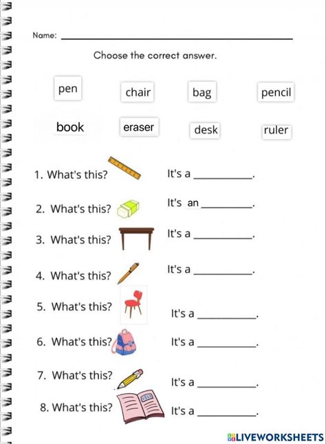 Afrikaans Grade 1 Worksheets, Things For School, School Objects, Classroom Objects, Teach English To Kids, Materi Bahasa Inggris, Back To School Worksheets, Kids Worksheet, English Worksheets For Kindergarten