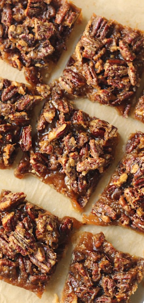 These Gluten-Free Vegan Pecan Pie Bars are like your favorite traditional pecan pie—just easier to make and totally plant-based! Vegan Pecan Pie Bars, Vegan Pie Crust Recipe, Vegan Christmas Desserts, Gluten Free Pecan, Vegan Pecan Pie, Vegan Pie Crust, Gluten Free Shortbread, Vegan Pecan, Apple Crumble Pie