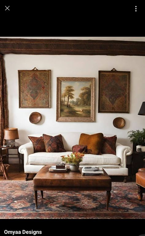 Traditional Bohemian Living Room, Colonial Inspired Living Room, Global Chic Living Room, Cozy Colonial Living Room, Vintage Asian Decor, Traditional Living Room Decor Ideas Dark Wood Furniture, Dark Wood Furniture Living Room Ideas, Indian Interior Design Traditional, Small Traditional Living Room