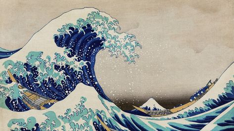 Hokusai vintage wallpaper, Japanese desktop background, The Great Wave off Kanagawa woodblock print | free image by rawpixel.com / Library of Congress (Source) Wave Off Kanagawa Wallpaper, Great Wave Off Kanagawa Wallpaper, Kanagawa Wallpaper, The Great Wave, Great Wave Off Kanagawa, Great Wave, Art