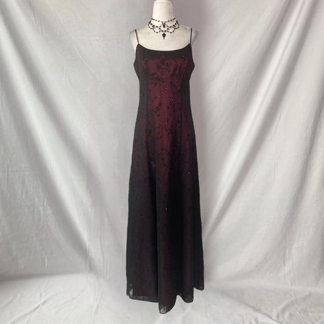 vintage romantic grunge mesh gown vintage 2000’s... - Depop Dark Red Dress, Romantic Grunge, Dark Red Dresses, Mesh Gown, Gown Vintage, Black Mesh Dress, Personal Aesthetic, Dark Fairy, Sheer Overlay