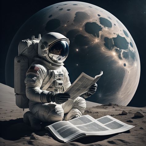 An astronaut reading the current news of matters happening on Earth while on the Moon Earth From Moon, Night Landscape Photography, Earth Drawings, Astronaut Wallpaper, Scifi Fantasy Art, Astronaut Art, Look At The Moon, Deep Art, Night Landscape