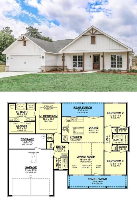 1,400 Sq Ft Country-Style Farmhouse House Plans with 3 Bedrooms and Open Living Space 1500 Sq Ft House Plans Farmhouse, Smart House Plans, Posh Houses, Farmhouse House Plans, 1500 Sq Ft House, Farmhouse Front Porch, Farmhouse Floor Plans, Porch House Plans, Farmhouse Flooring