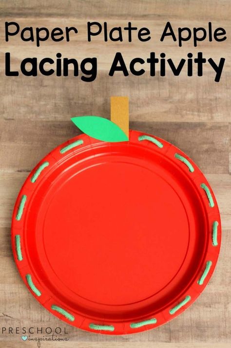 How To Make A Paper Plate Apple Lacing Activity For Preschoolers Applecraft Preschool, Apple Crafts Preschool, Preschool Apple Activities, Preschool Apple Theme, September Preschool, Apple Lessons, Preschool Fine Motor Activities, Activity For Preschoolers, Apple Preschool