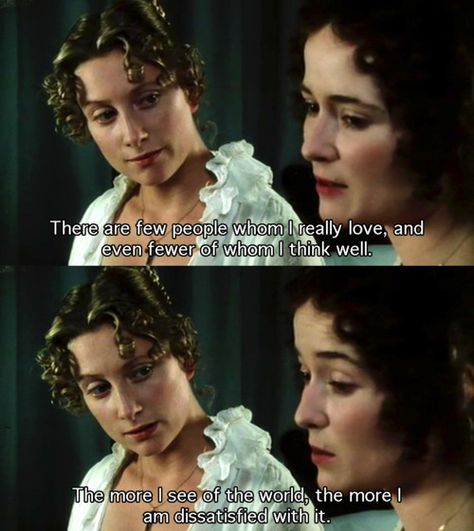 "The more I see the world, the more I am dissatisfied with it" Elizabeth  Bennet Pride And Prejudice 1995, Jennifer Ehle, Jane Austen Movies, Pride And Prejudice Book, Jane Austen Novels, Elizabeth Bennet, Jane Austen Books, Mr Darcy, Classic Literature