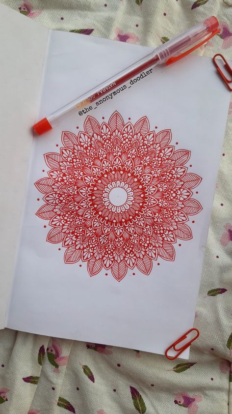 Red Mandala Art, Quote Mandala, Color Mandala Art, Unique Mandala Art, Pen Mandala, Mandala Bookmark, Mandala Sketch, Mandala Drawings, Red Mandala