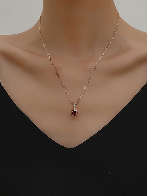 Red Fashionable Collar  Stainless Steel   Embellished   Fashion Jewelry Elegant Red Pendant Necklaces, Elegant Red Everyday Necklace, Luxury Red Minimalist Necklace, Elegant Red Necklace With Charms, Elegant Red Square Pendant Necklace, Jewelry Necklace Simple, Bridal Necklace Designs, Cheap Necklaces, Feminine Necklace