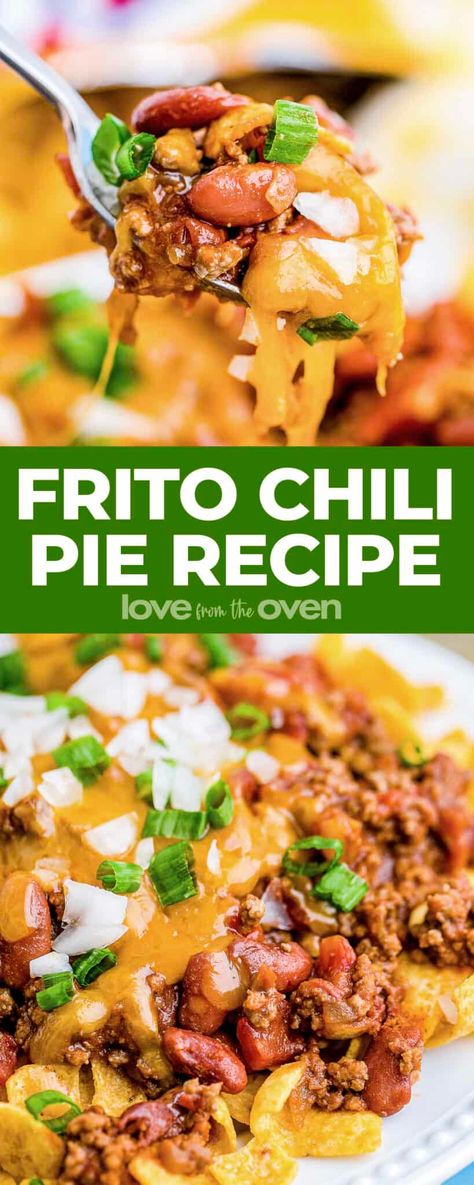 Frito Chili Pie • Love From The Oven Frito Chili Pie Recipe The Pioneer Woman, Chilli Frito Pie Recipe, Healthy Frito Pie, Chili Frito Pie Recipe Easy, Frito Chili Pie Recipe, Chili Pie Recipe, Leftover Chili Recipes, Fritos Chili, Best Chili Ever