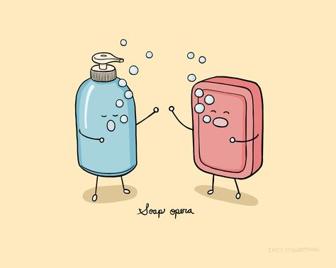 Soap Opera Art Print by Emily Schwartzman - X-Small Language Jokes, Visual Puns, Pick Up Lines Cheesy, Literature Humor, Funny Puns Jokes, Cute Puns, Drawing Bag, Jokes And Riddles, Stuff And Thangs