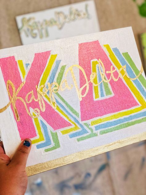 #kappa #delta #sorority #big #little #KD #kappaDelta Sorority Canvas Kappa Delta, Big Lil Canvases, Kappa Delta Big Little Basket, Gifts For Little Sorority, Kappa Alpha Theta Painting, Delta Zeta Canvas Painting, Big Little Basket Ideas Sorority Crafts, Kd Painting, Cute Sorority Paintings