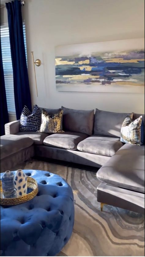 Royal Blue Chairs Living Rooms, Cobalt Blue Living Room Decor, Gray And Royal Blue Living Room Decor, Navy Blue And Grey Living Room Ideas, Black And Blue Living Room Decor, Blue And Silver Living Room Ideas, Royal Blue And Gold Living Room, Living Room Decor Grey And Blue, Royal Blue Living Room Decor