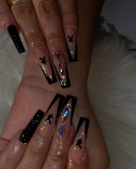 Black Bling Acrylic Nails, Black Acrylic Nail Designs, Acrylic Nail Designs Coffin, Black Acrylic Nails, Red Acrylic Nails, Long Acrylic Nail Designs, Grunge Nails, Dope Nail Designs, Expensive Taste