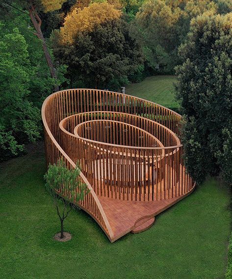 pavilion let's play! invites visitors to a sensory and playful experience Wooden Pavilion, Ecology Design, Pavilion Architecture, Pavilion Design, Roma Italy, Expo 2020, Nature Architecture, Desain Lanskap, Timber Structure