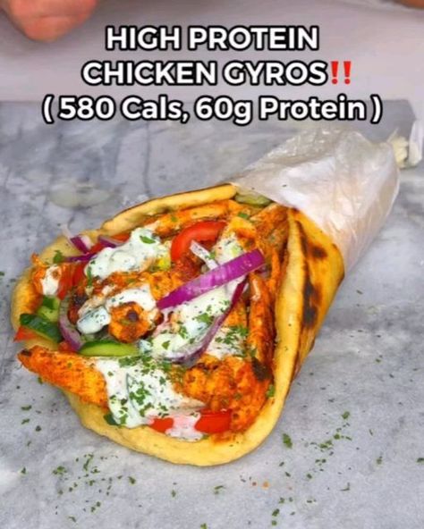 High Protein Stuffed Chicken, 50 Gram Protein Meal, Zack Chug Recipes, High Protein Chicken Shawarma, High Protein Chicken Gyro, Healthy Chicken Gyro Recipe, High Protein Honey Garlic Chicken, Hungry Happens Chicken Gyro, Macros Diet Recipes